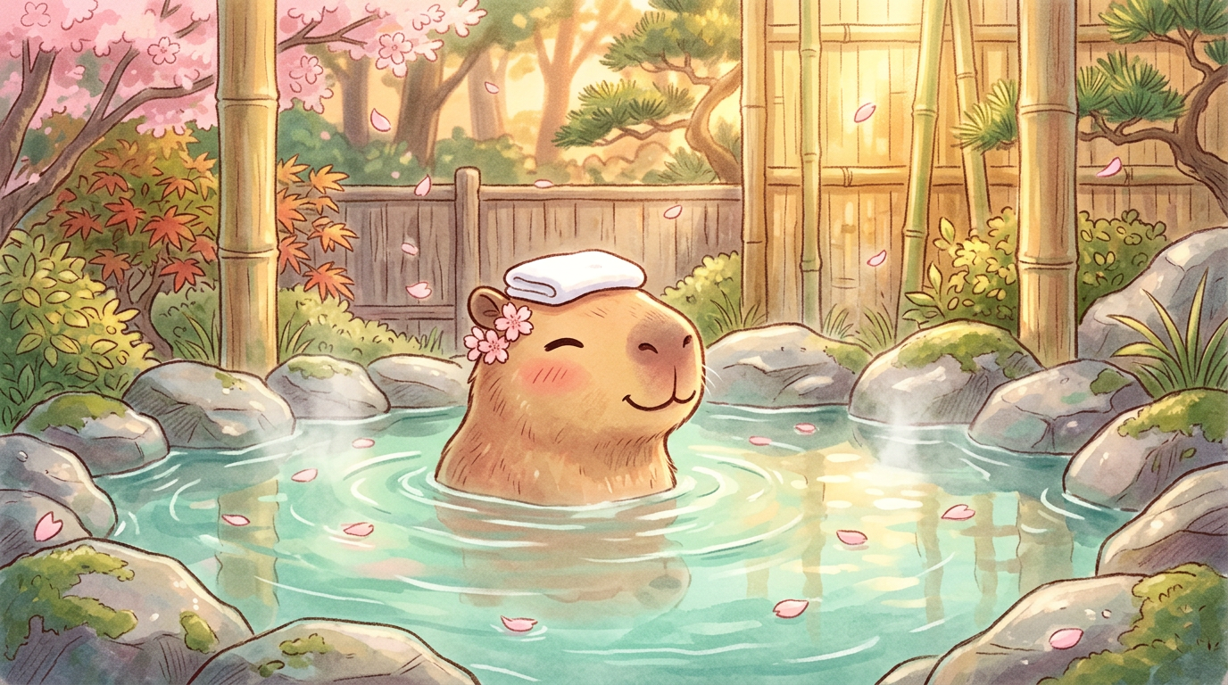 Capybara relaxing in a hot spring